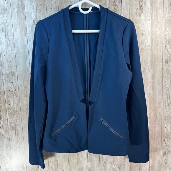 Tart NEW Blazer Jacket Womens‎ M Dark Teal Blue Zip Pockets Open Front Corpcore - Picture 1 of 9